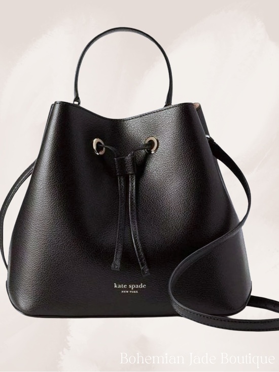 kate spade Handbags - Kate Spade Eva Large Bucket Bag Black Pebbled Leather Drawstring Crossbody Purse